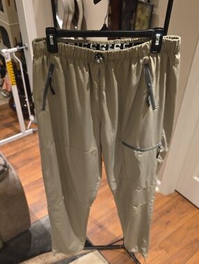 Casual Khaki Cargo Jogger Pants with Zipper Pockets